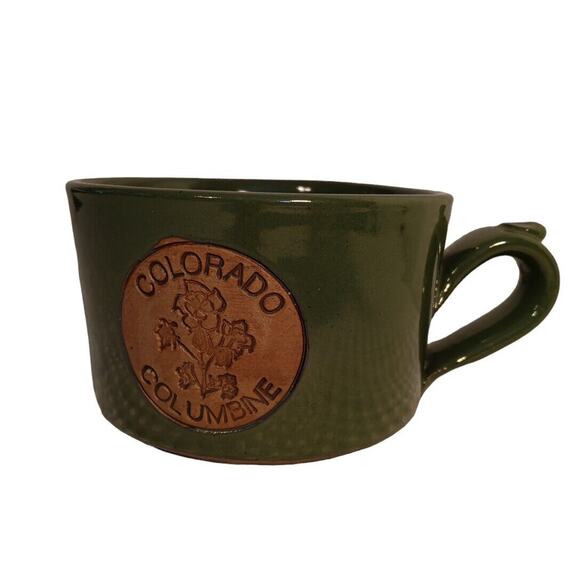 Colorado Columbine Green Clay Pen Pottery Souvenir Coffee Mug Handcrafted 18oz - Picture 1 of 10